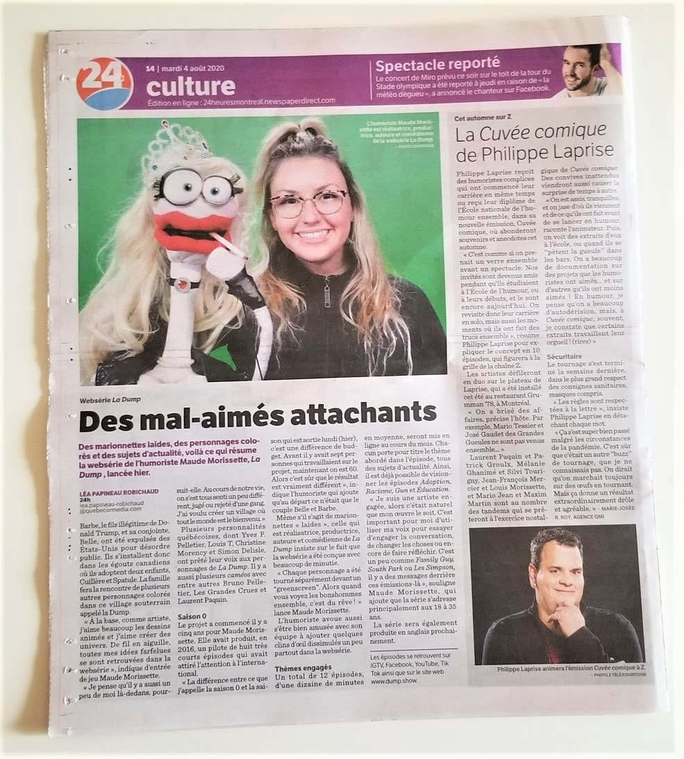 Photo La Dump article Journal 24h papier marionnette série puppets Dump.Show série 