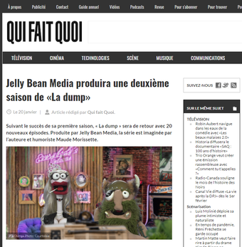 Photo La Dump article Qui fait quoi marionnette série puppets Dump.Show série  Maude Morissette