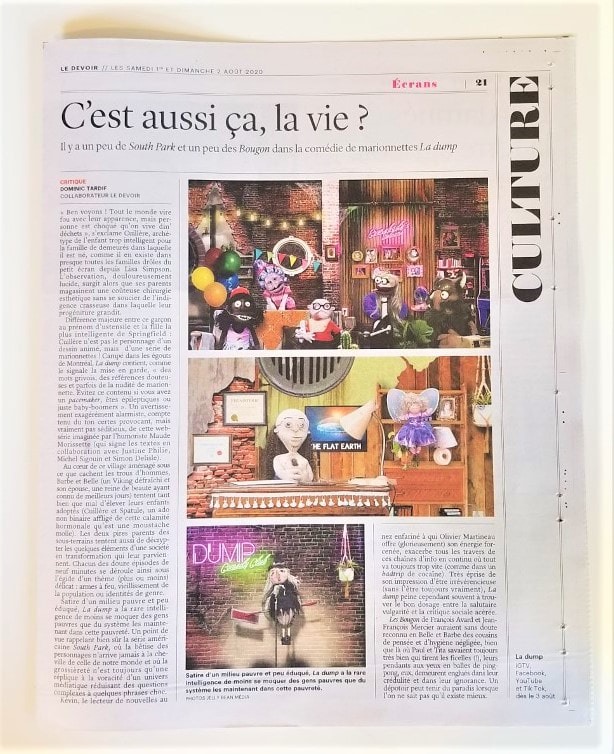 Photo La Dump article Le Devoir papier marionnette série puppets Dump.Show série 